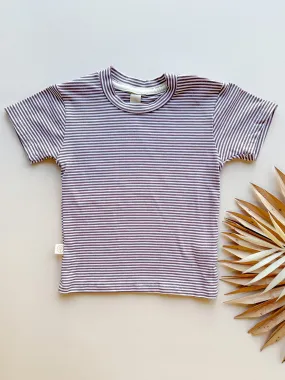0/3m, 3/6m, 6/12m | Short Sleeve Essential Tee | Plum Stripe | Bamboo Organic Cotton