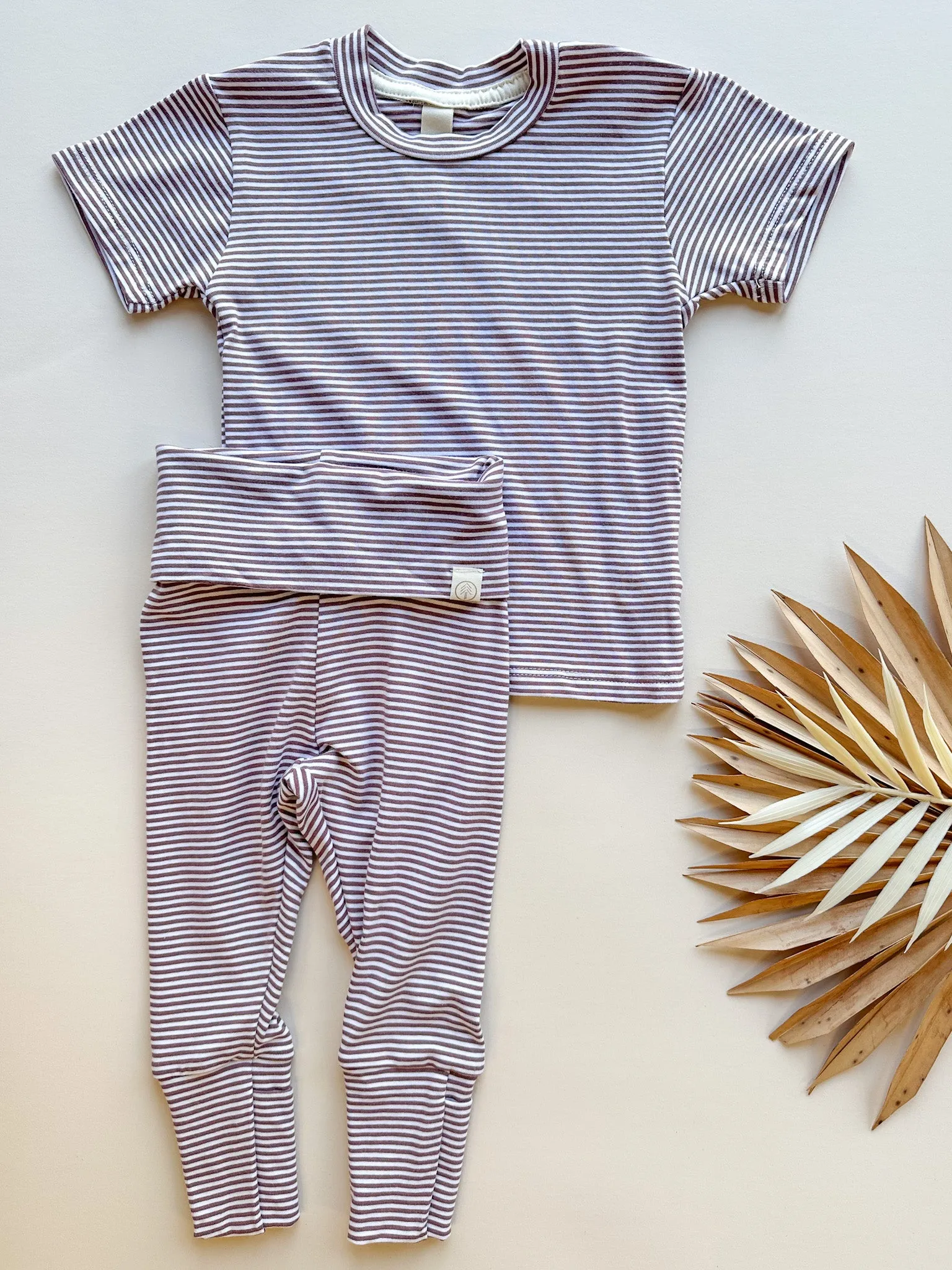 0/3m, 3/6m, 6/12m | Short Sleeve Essential Tee | Plum Stripe | Bamboo Organic Cotton