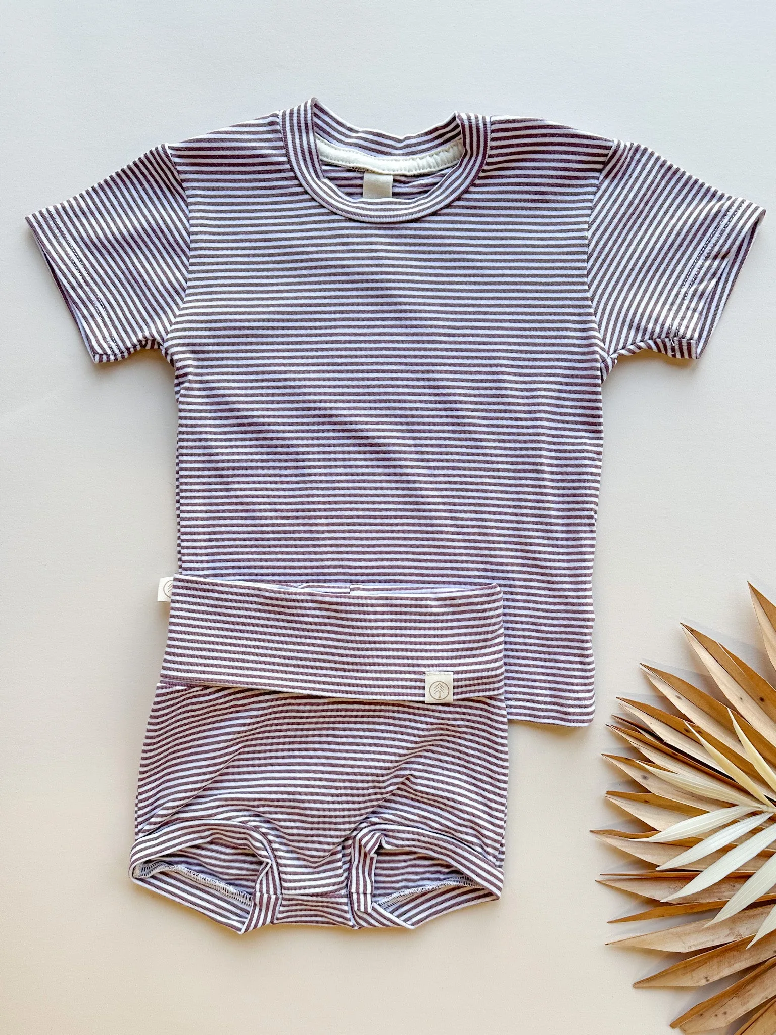 0/3m, 3/6m, 6/12m | Short Sleeve Essential Tee | Plum Stripe | Bamboo Organic Cotton