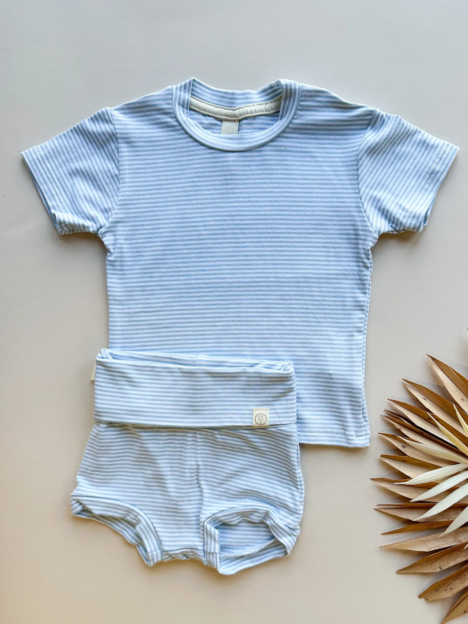 0/3m, 3/6m | Short Sleeve Essential Tee | Light Blue Stripe | Bamboo Organic Cotton