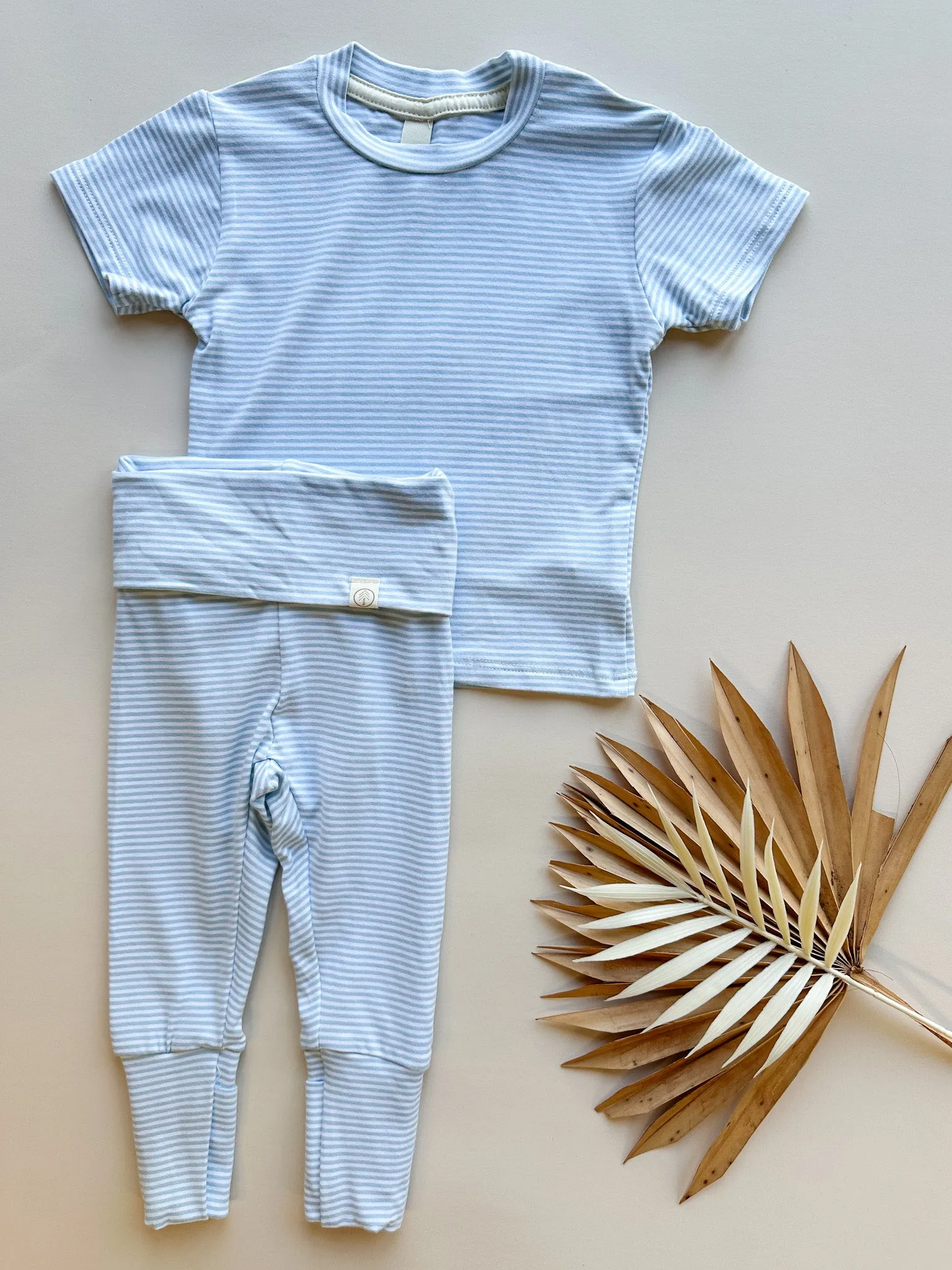 0/3m, 3/6m | Short Sleeve Essential Tee | Light Blue Stripe | Bamboo Organic Cotton