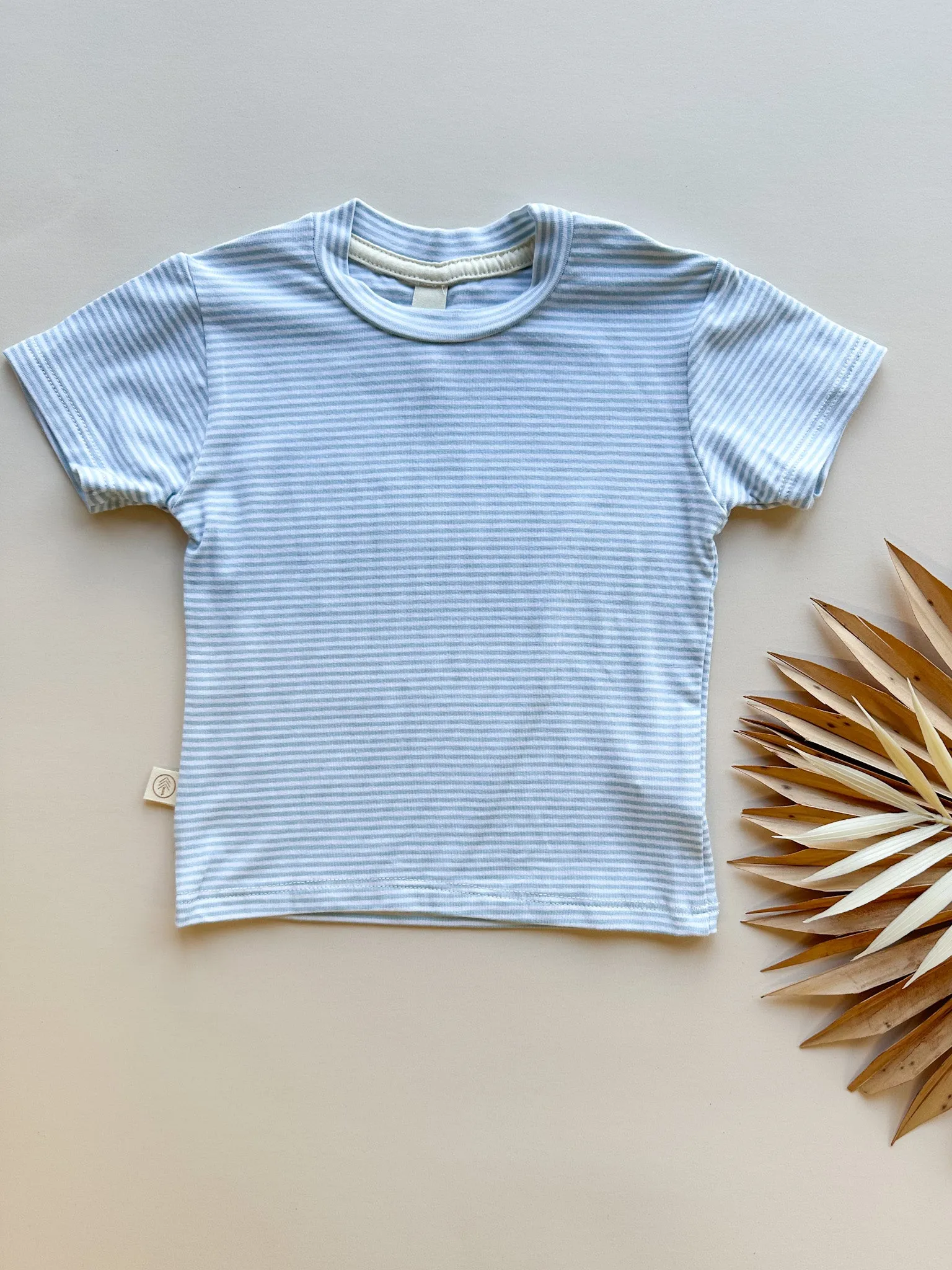 0/3m, 3/6m | Short Sleeve Essential Tee | Light Blue Stripe | Bamboo Organic Cotton