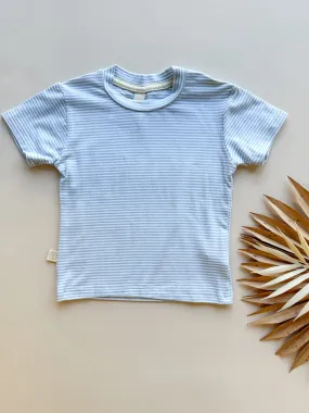 0/3m, 3/6m | Short Sleeve Essential Tee | Light Blue Stripe | Bamboo Organic Cotton