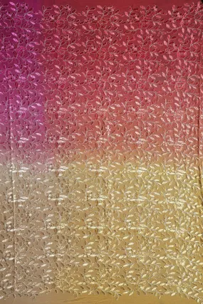 1 Meter Cut Piece Of Multi Thread With Zari Leafy Embroidery On Multi Color Viscose Georgette Fabric