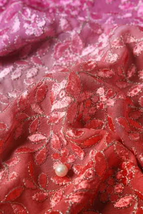 1.25 Meter Cut Piece Of Multi Thread With Zari Leafy Embroidery On Multi Color Viscose Georgette Fabric