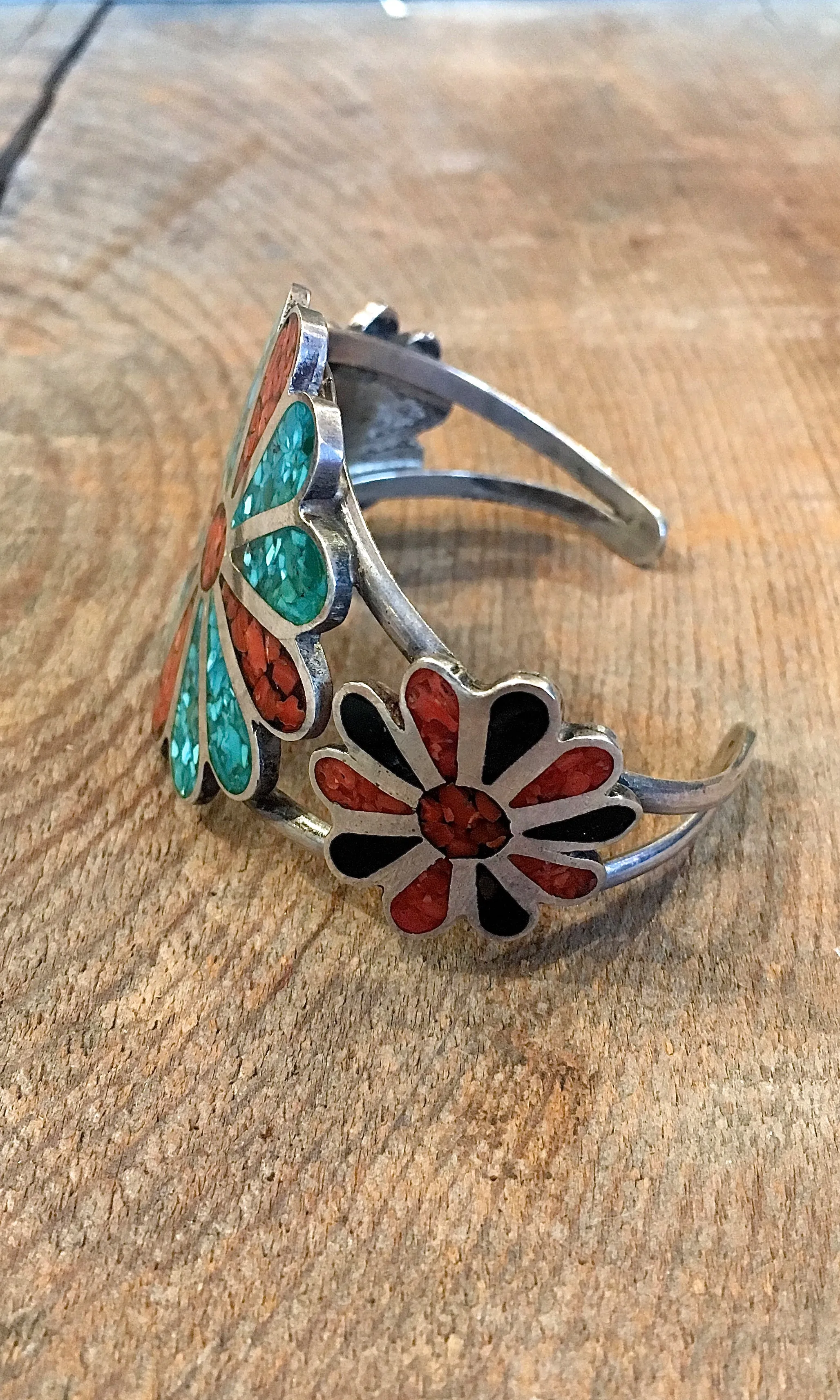 1970's Zuni Multiple Inlay Floral Bracelet