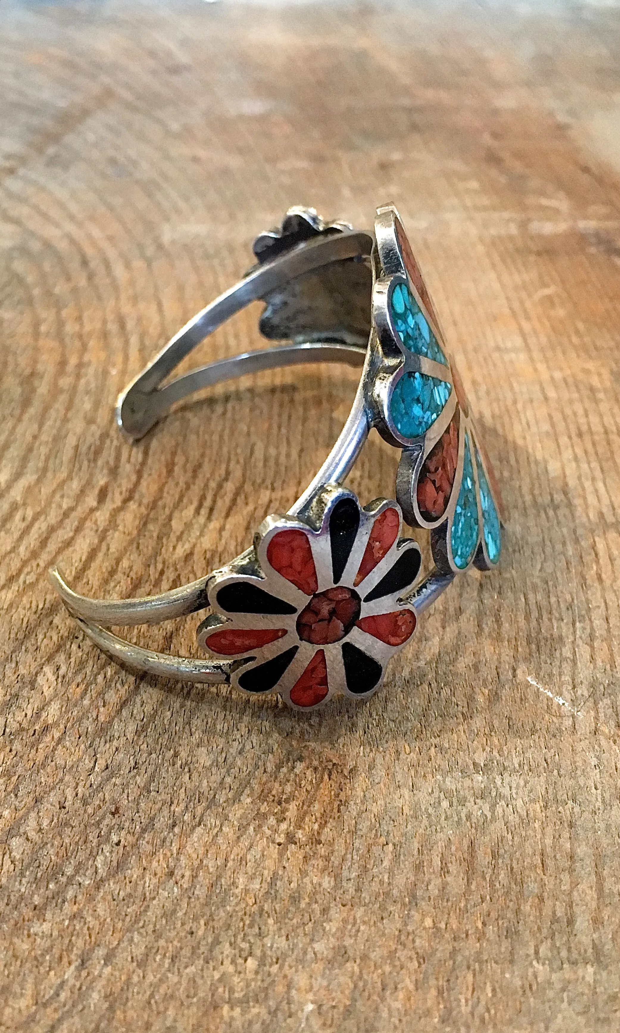 1970's Zuni Multiple Inlay Floral Bracelet