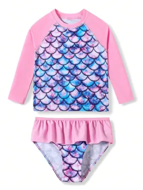 2024 New Children's Diving Suit Fish-Scale Printed Long Sleeve Swimming Set