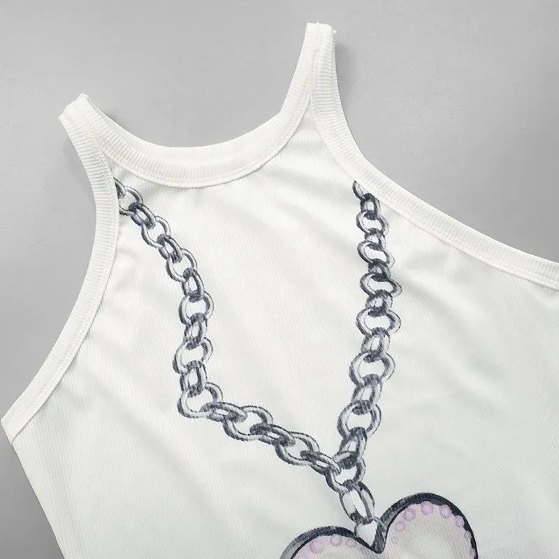 2024 New Spring & Summer Solid Color Simple Printed Vest Crop Top Slim Streetwear Printed T-shirt for Women