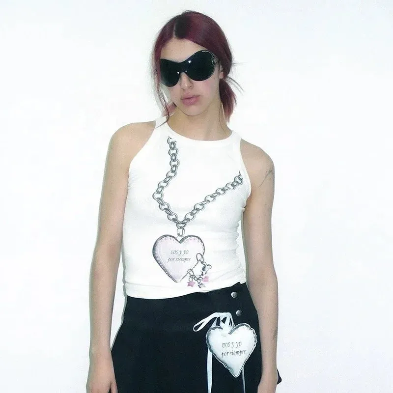 2024 New Spring & Summer Solid Color Simple Printed Vest Crop Top Slim Streetwear Printed T-shirt for Women