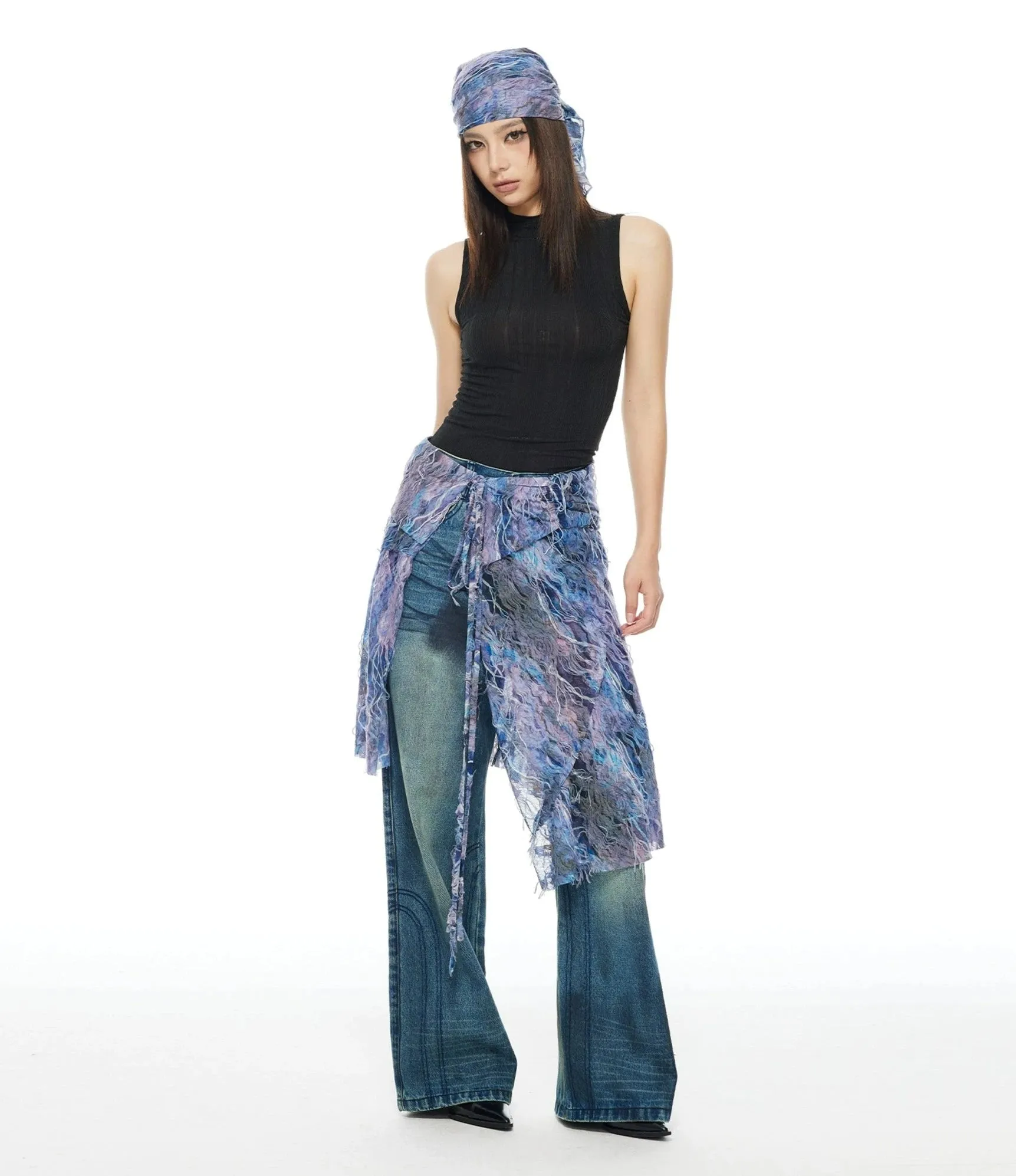 Abstract Print Distressed Sheer Bandana Headscarf