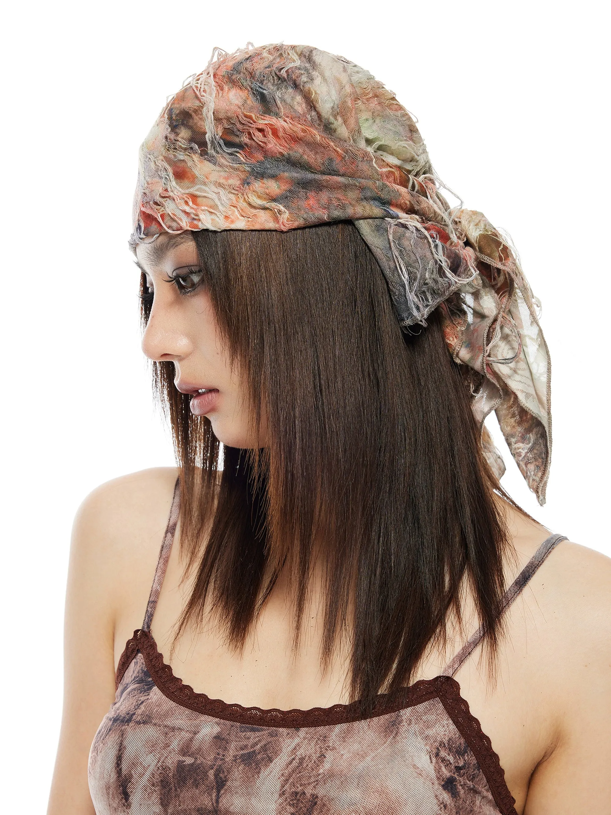Abstract Print Distressed Sheer Bandana Headscarf