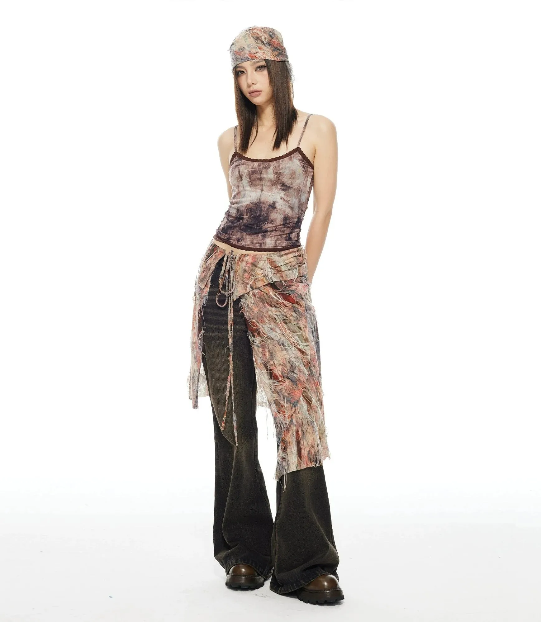 Abstract Print Distressed Sheer Bandana Headscarf