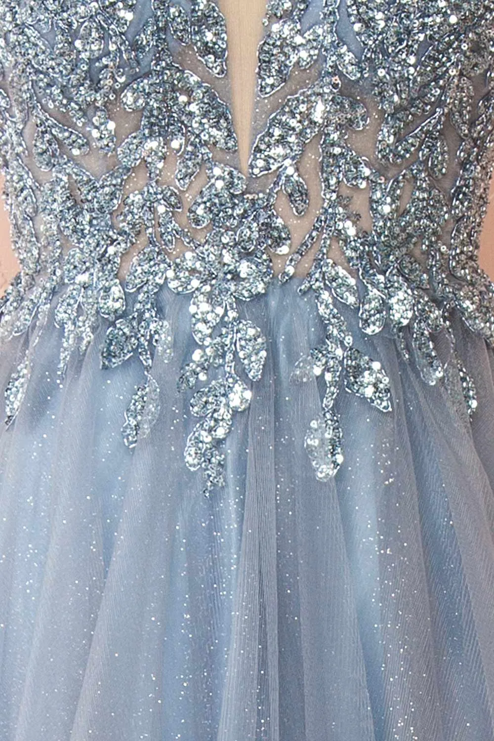 Aethera Blue Grey | Sparkling Beaded A-Line Maxi Dress