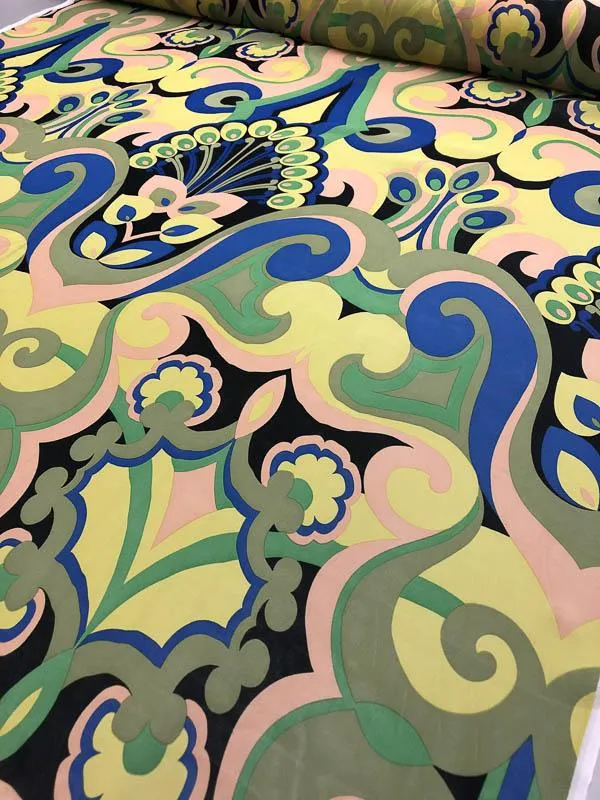 Anna Sui Bold Graphic Printed Silk Chiffon - Green / Blue / Tan