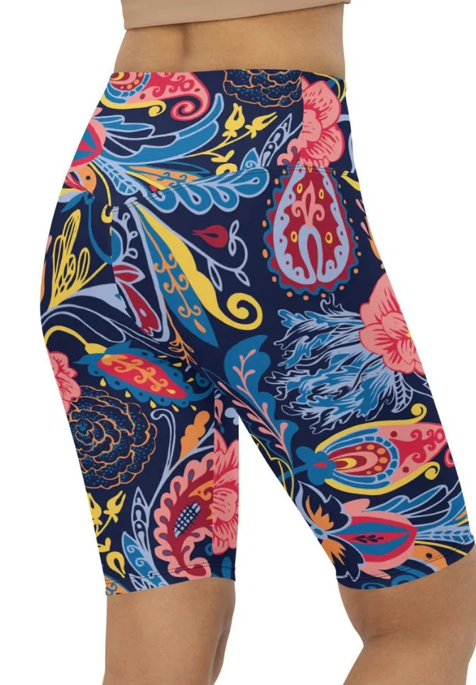 Art Deco Floral Biker Shorts