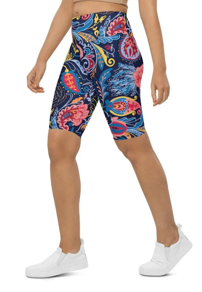 Art Deco Floral Biker Shorts