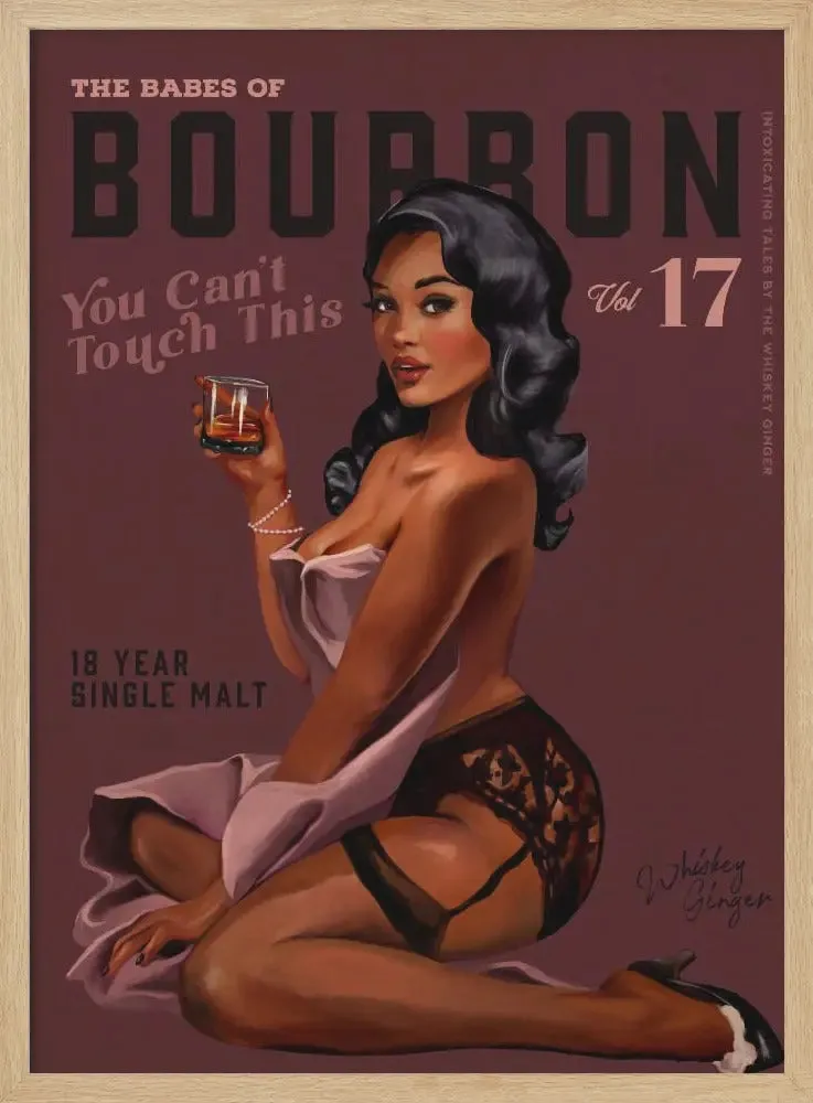 Babes of Bourbon Cant Touch This. Sexy Retro Pin Up Girl Whiskey Art - Stretched Canvas, Poster or Fine Art Print