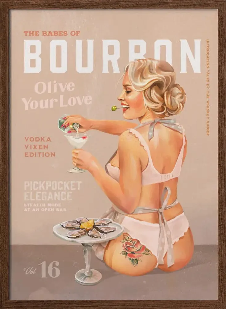 Babes of Bourbon Vol 16 Vintage Vodka Martini Pin Up Girl - Stretched Canvas, Poster or Fine Art Print