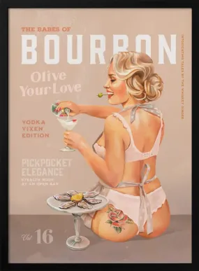 Babes of Bourbon Vol 16 Vintage Vodka Martini Pin Up Girl - Stretched Canvas, Poster or Fine Art Print