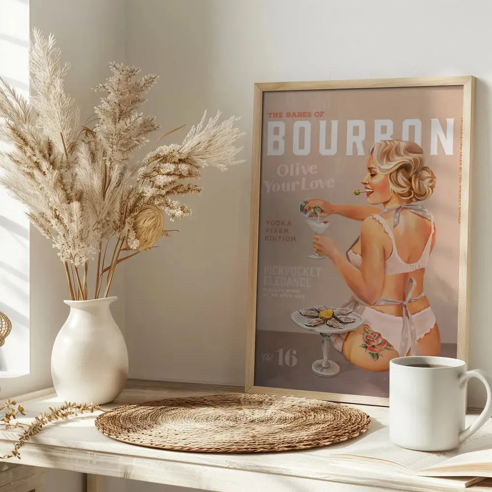 Babes of Bourbon Vol 16 Vintage Vodka Martini Pin Up Girl - Stretched Canvas, Poster or Fine Art Print