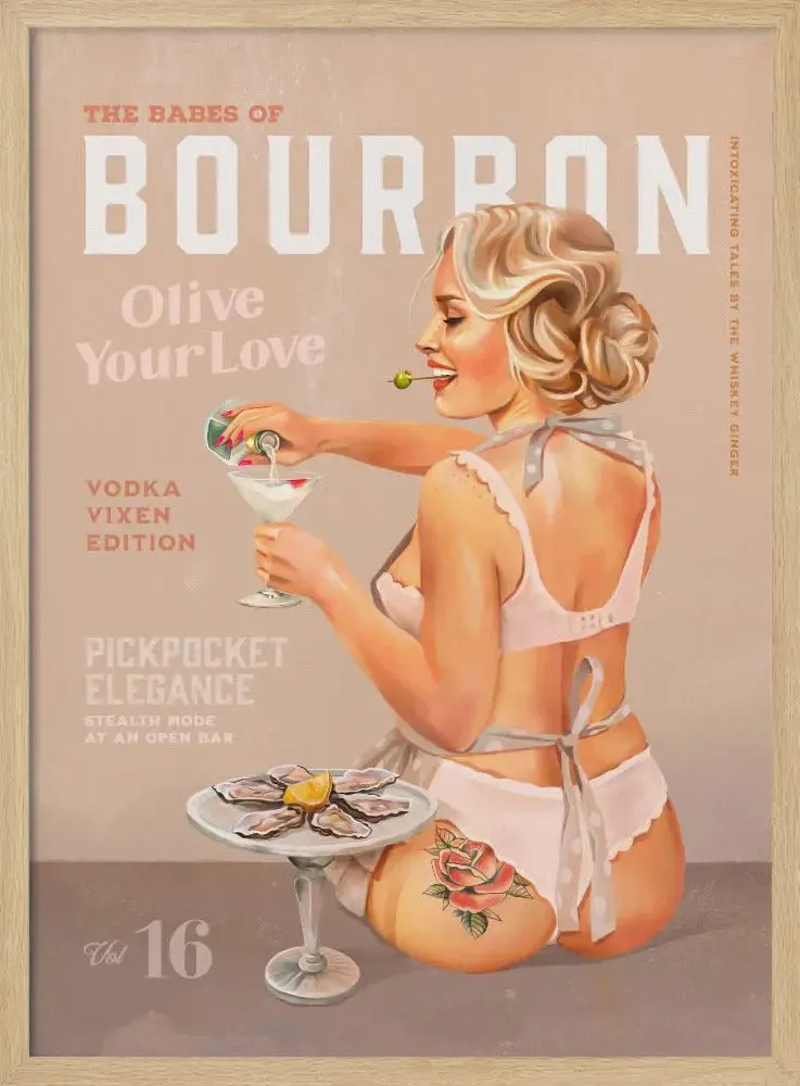 Babes of Bourbon Vol 16 Vintage Vodka Martini Pin Up Girl - Stretched Canvas, Poster or Fine Art Print