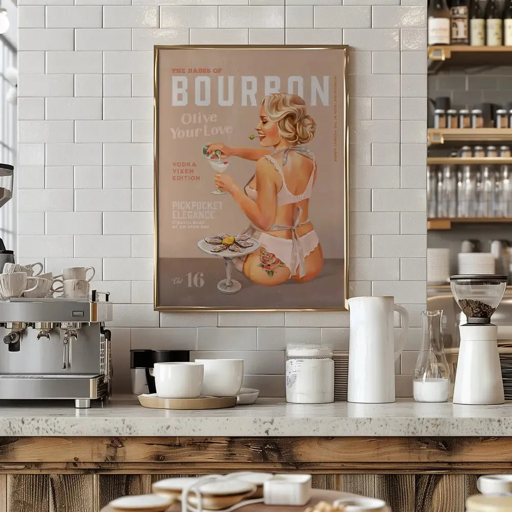 Babes of Bourbon Vol 16 Vintage Vodka Martini Pin Up Girl - Stretched Canvas, Poster or Fine Art Print