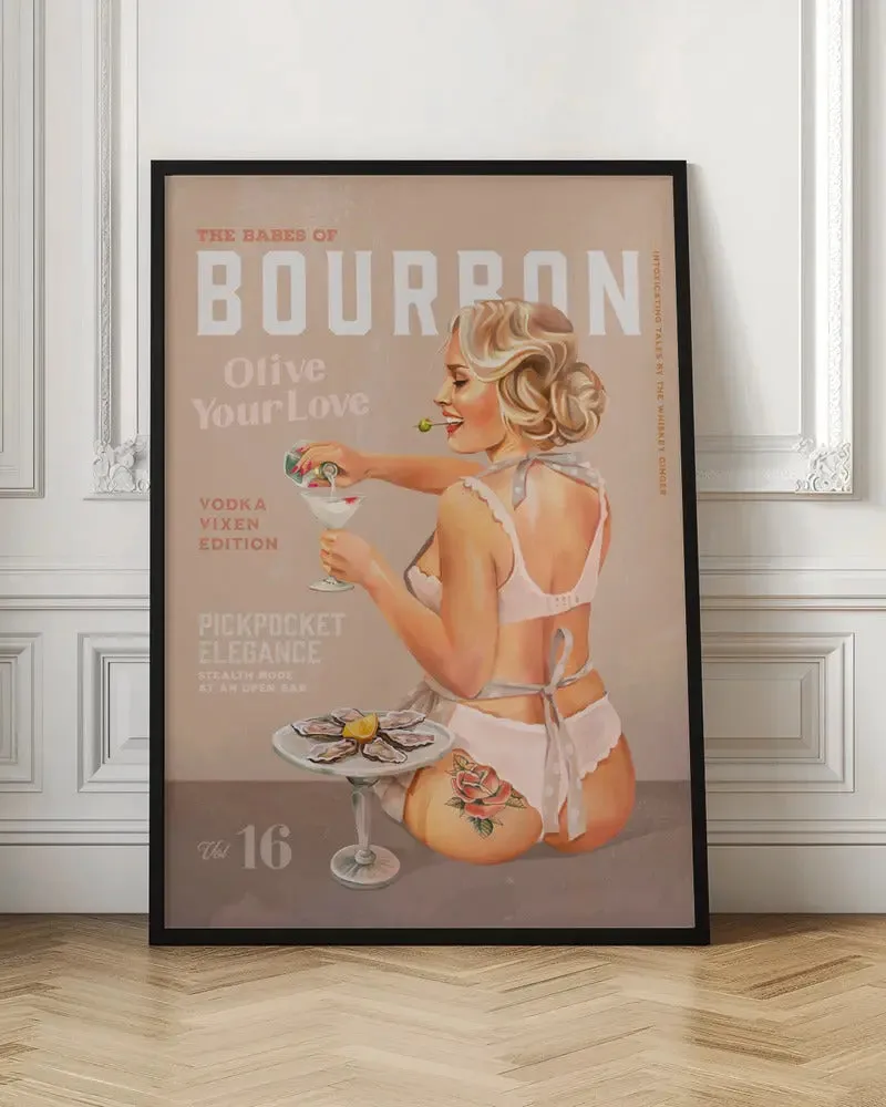 Babes of Bourbon Vol 16 Vintage Vodka Martini Pin Up Girl - Stretched Canvas, Poster or Fine Art Print