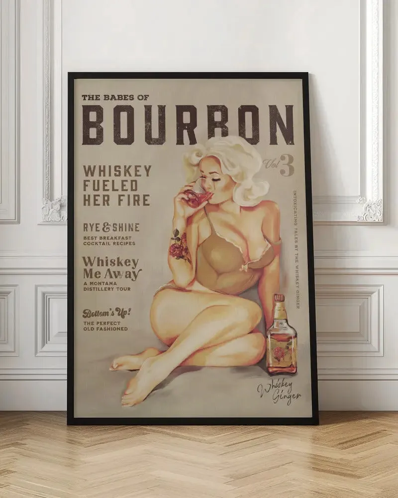 Babes of Bourbon Vol 3 Sexy Vintage Pin Up Girl Drinking Whiskey - Stretched Canvas, Poster or Fine Art Print