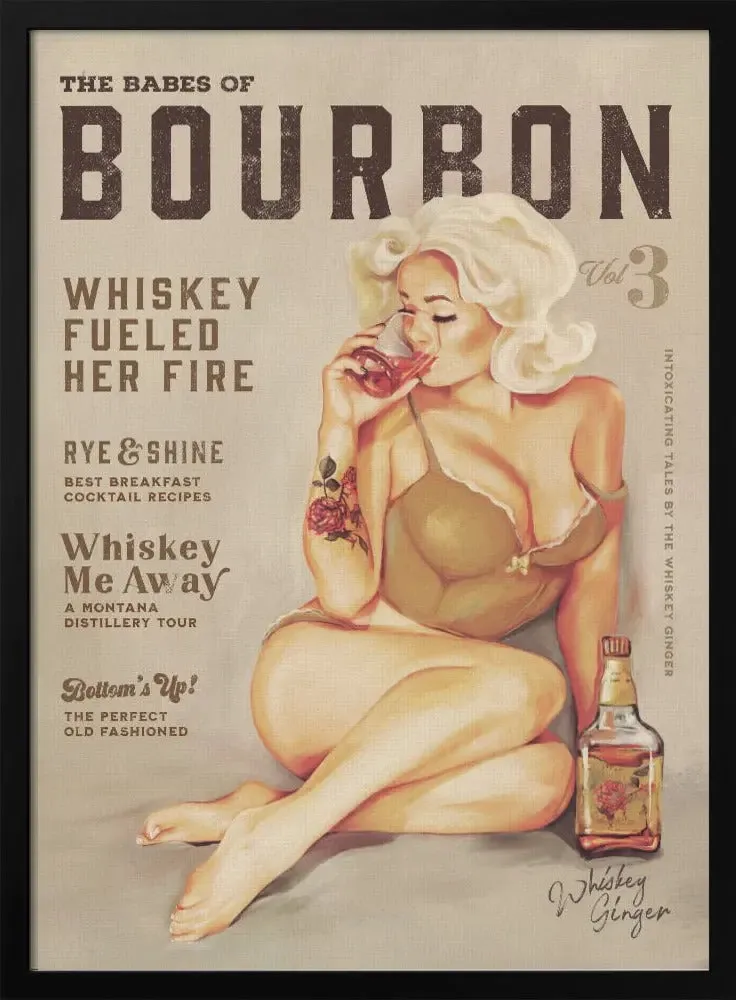 Babes of Bourbon Vol 3 Sexy Vintage Pin Up Girl Drinking Whiskey - Stretched Canvas, Poster or Fine Art Print