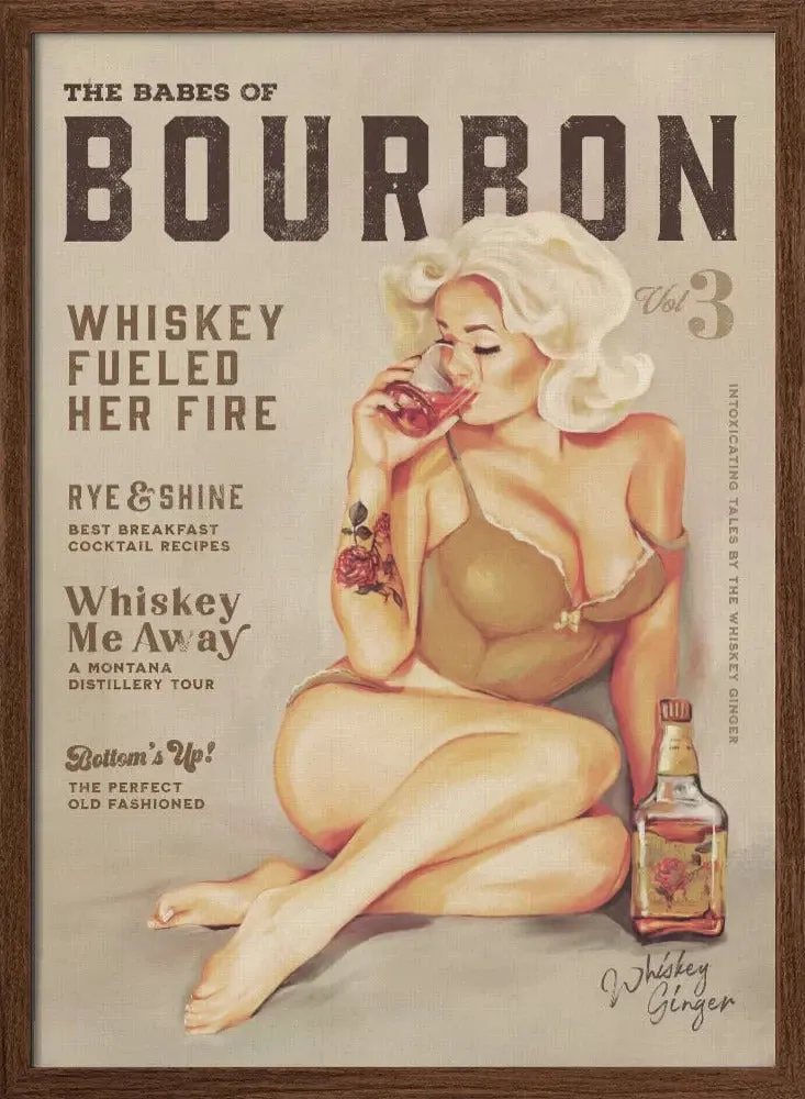 Babes of Bourbon Vol 3 Sexy Vintage Pin Up Girl Drinking Whiskey - Stretched Canvas, Poster or Fine Art Print