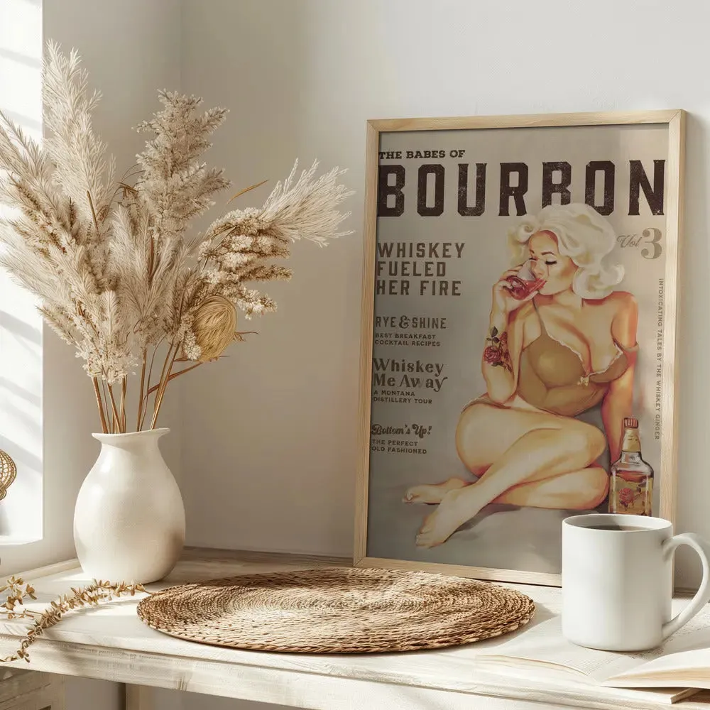 Babes of Bourbon Vol 3 Sexy Vintage Pin Up Girl Drinking Whiskey - Stretched Canvas, Poster or Fine Art Print