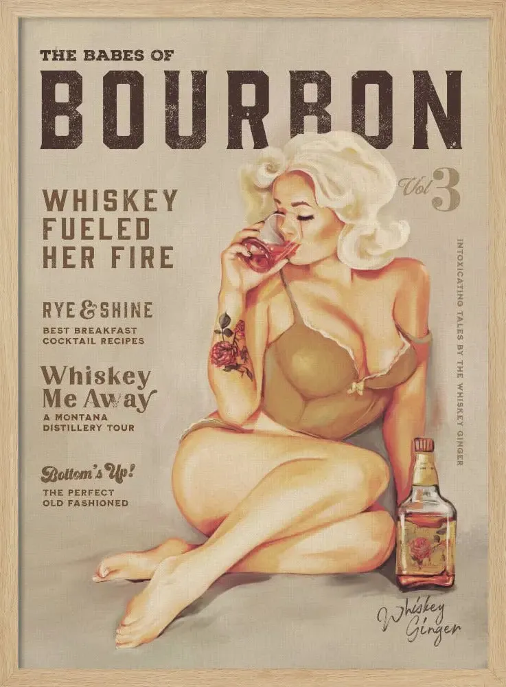 Babes of Bourbon Vol 3 Sexy Vintage Pin Up Girl Drinking Whiskey - Stretched Canvas, Poster or Fine Art Print