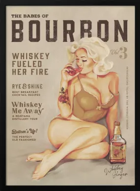 Babes of Bourbon Vol 3 Sexy Vintage Pin Up Girl Drinking Whiskey - Stretched Canvas, Poster or Fine Art Print