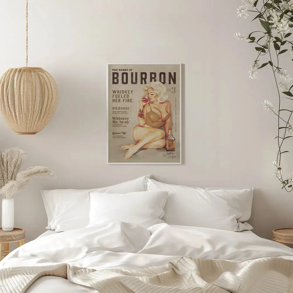 Babes of Bourbon Vol 3 Sexy Vintage Pin Up Girl Drinking Whiskey - Stretched Canvas, Poster or Fine Art Print