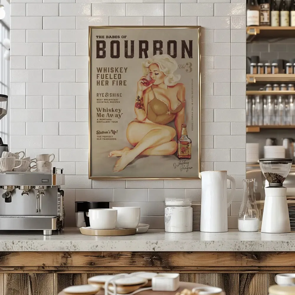 Babes of Bourbon Vol 3 Sexy Vintage Pin Up Girl Drinking Whiskey - Stretched Canvas, Poster or Fine Art Print