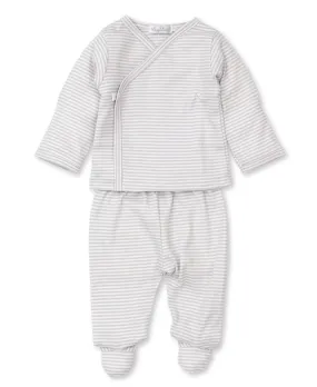baby stripes footed pant set silver
