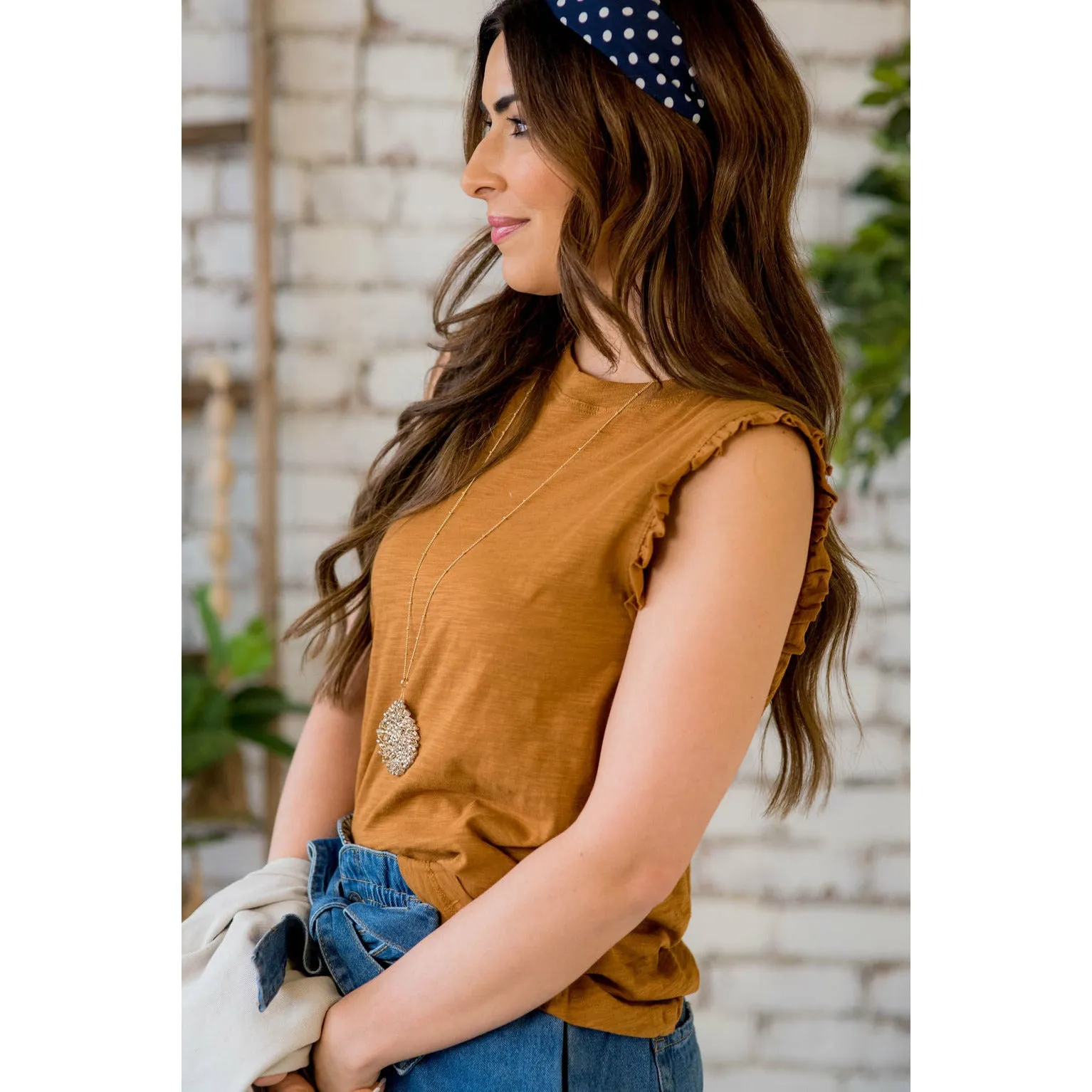 Basic Heathered Ruffle Trim Tank
