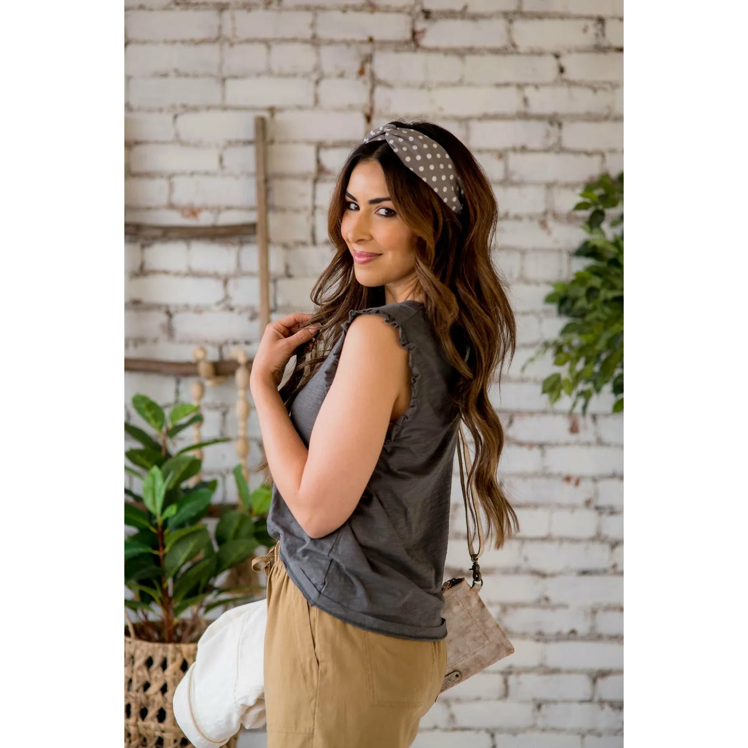Basic Heathered Ruffle Trim Tank