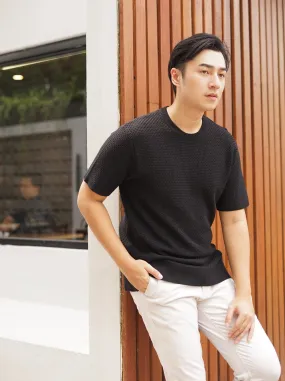 Basic Knit Shirt - Black - Baju Polos Pria Bahan Knit Warna Hitam TM1110060