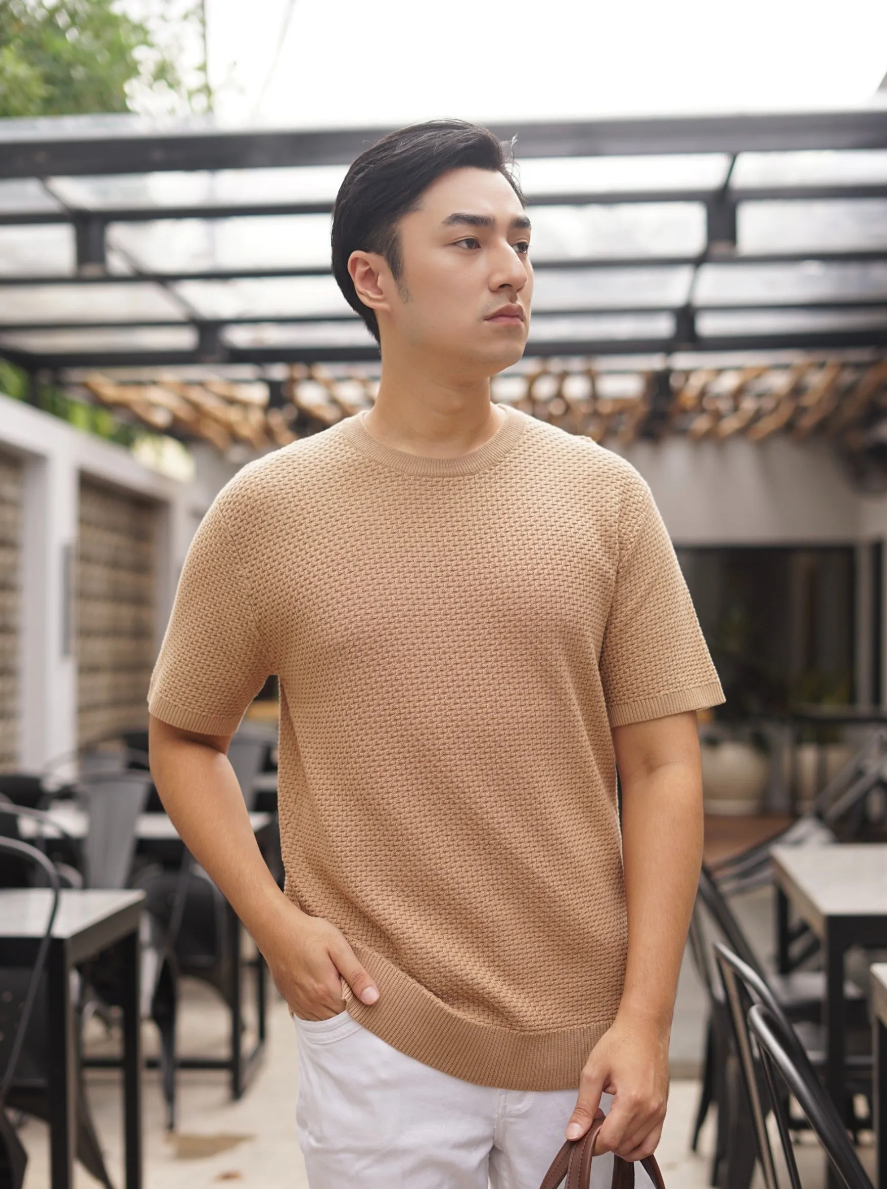 Basic Knit Shirt - Tan - Baju Polos Pria Bahan Knit Warna Tan TM1113280