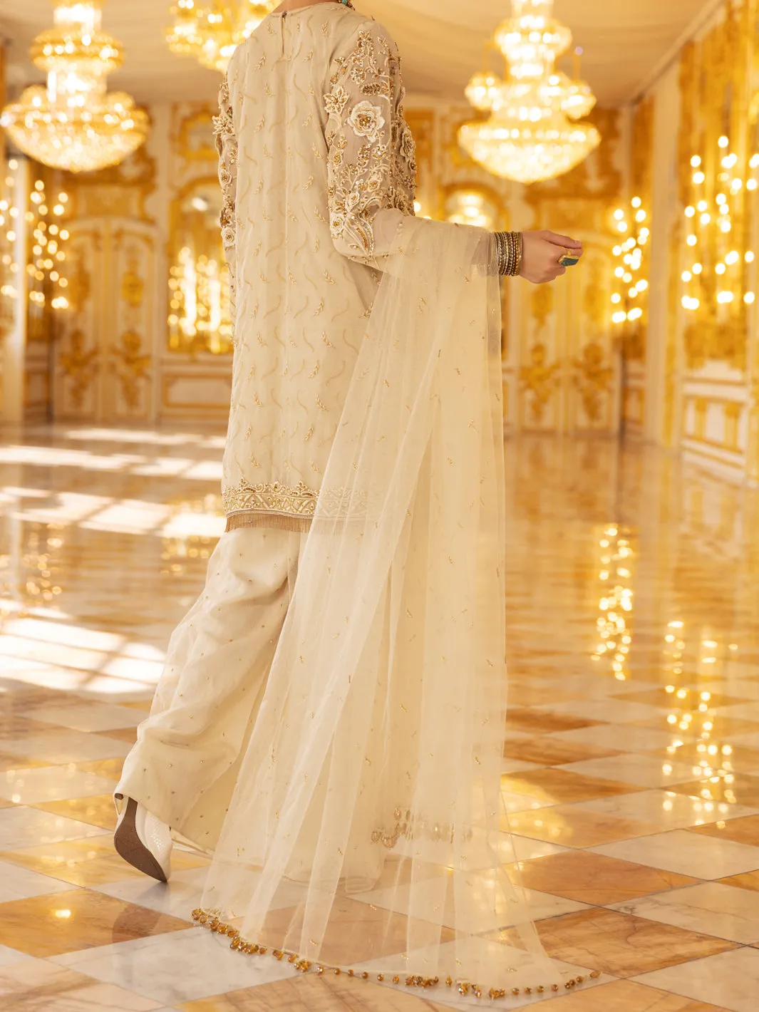 Beige Organza 3 Piece Formal Unstitched - AL-3PS-LS-UN-357