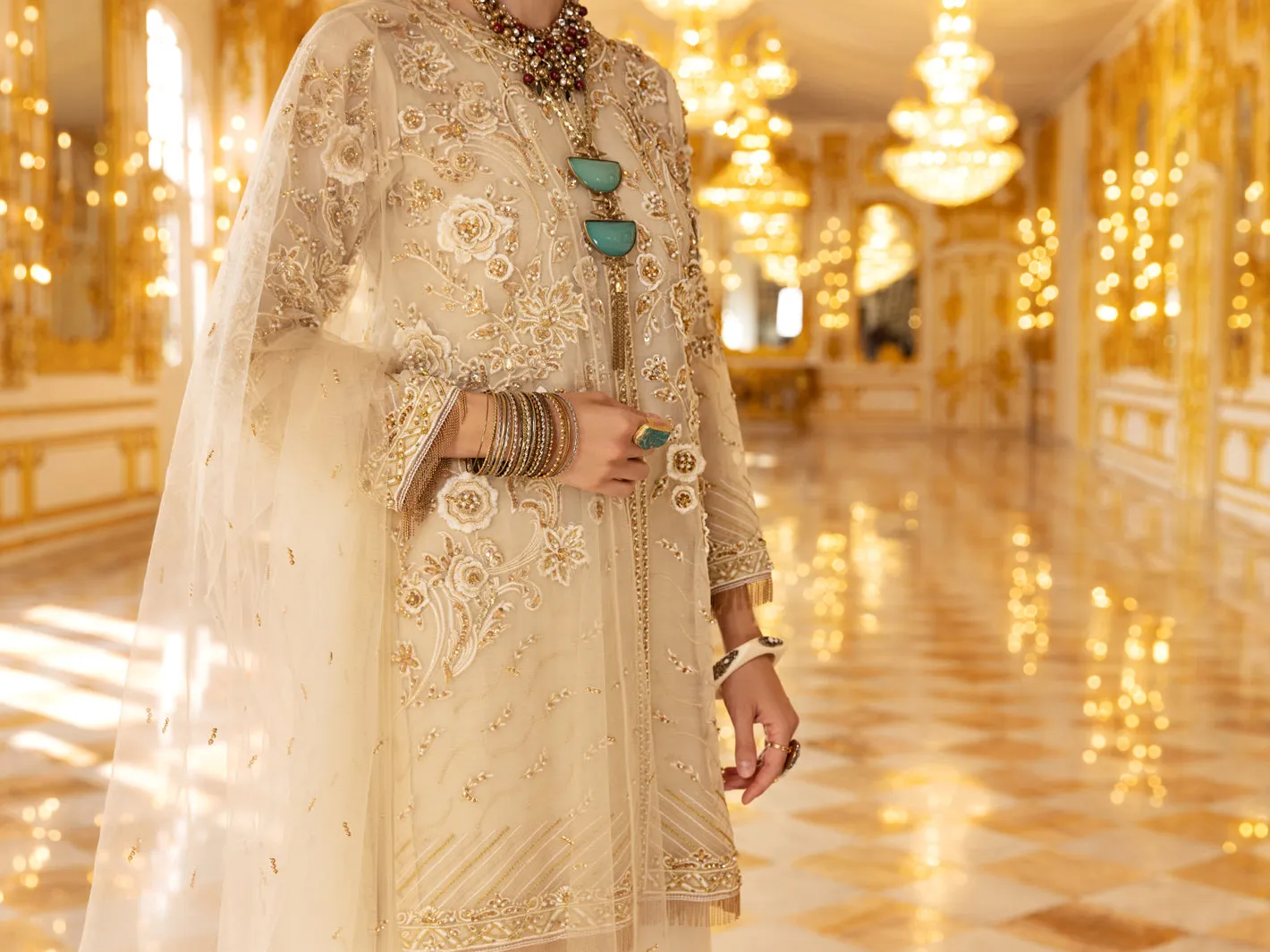 Beige Organza 3 Piece Formal Unstitched - AL-3PS-LS-UN-357