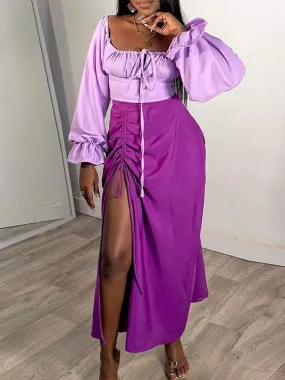 Bell Sleeve Crop Top & Slit Skirt Set