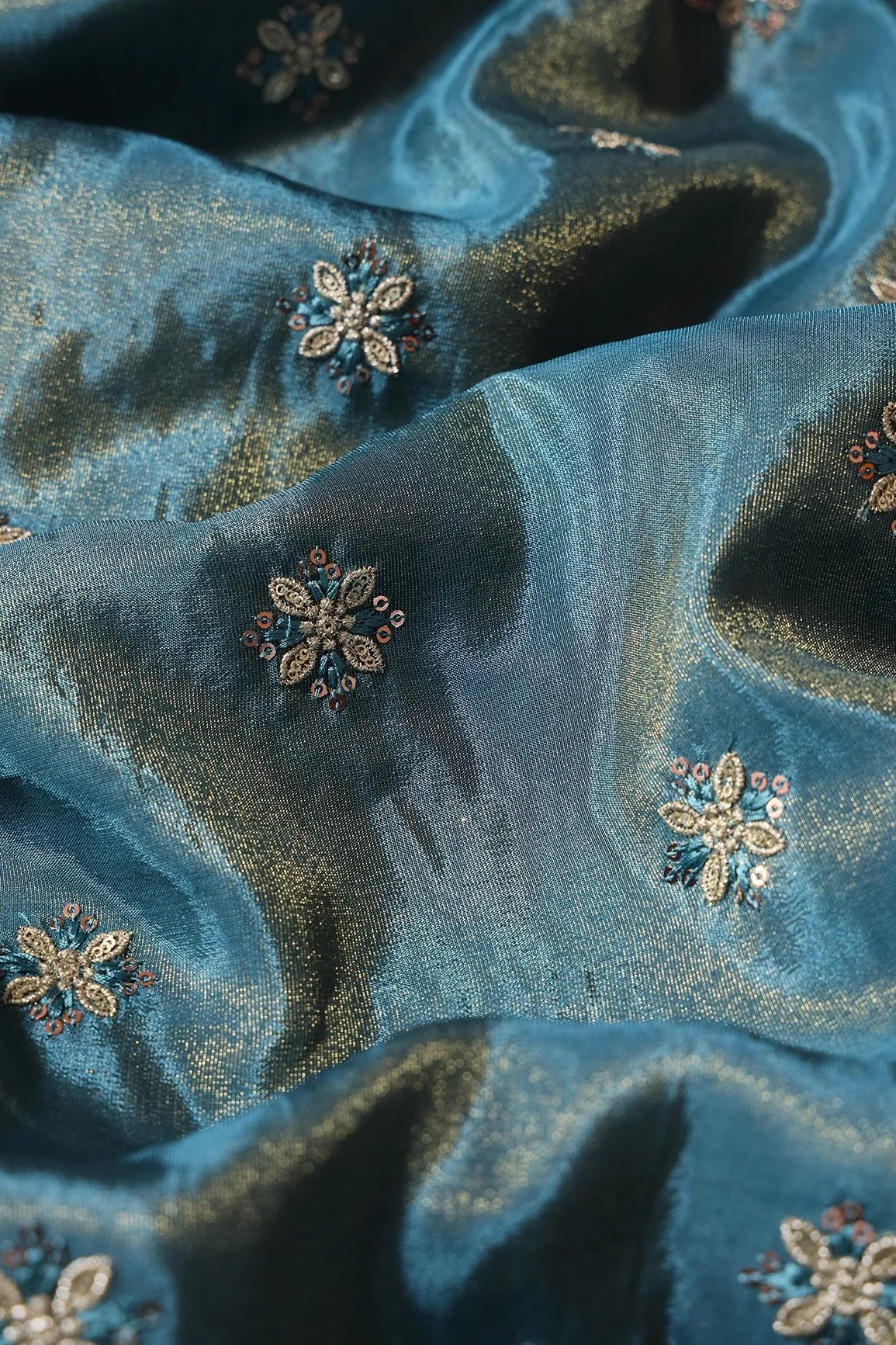 Black And Turkish Blue Unstitched Lehenga Set Fabric (3 Piece)
