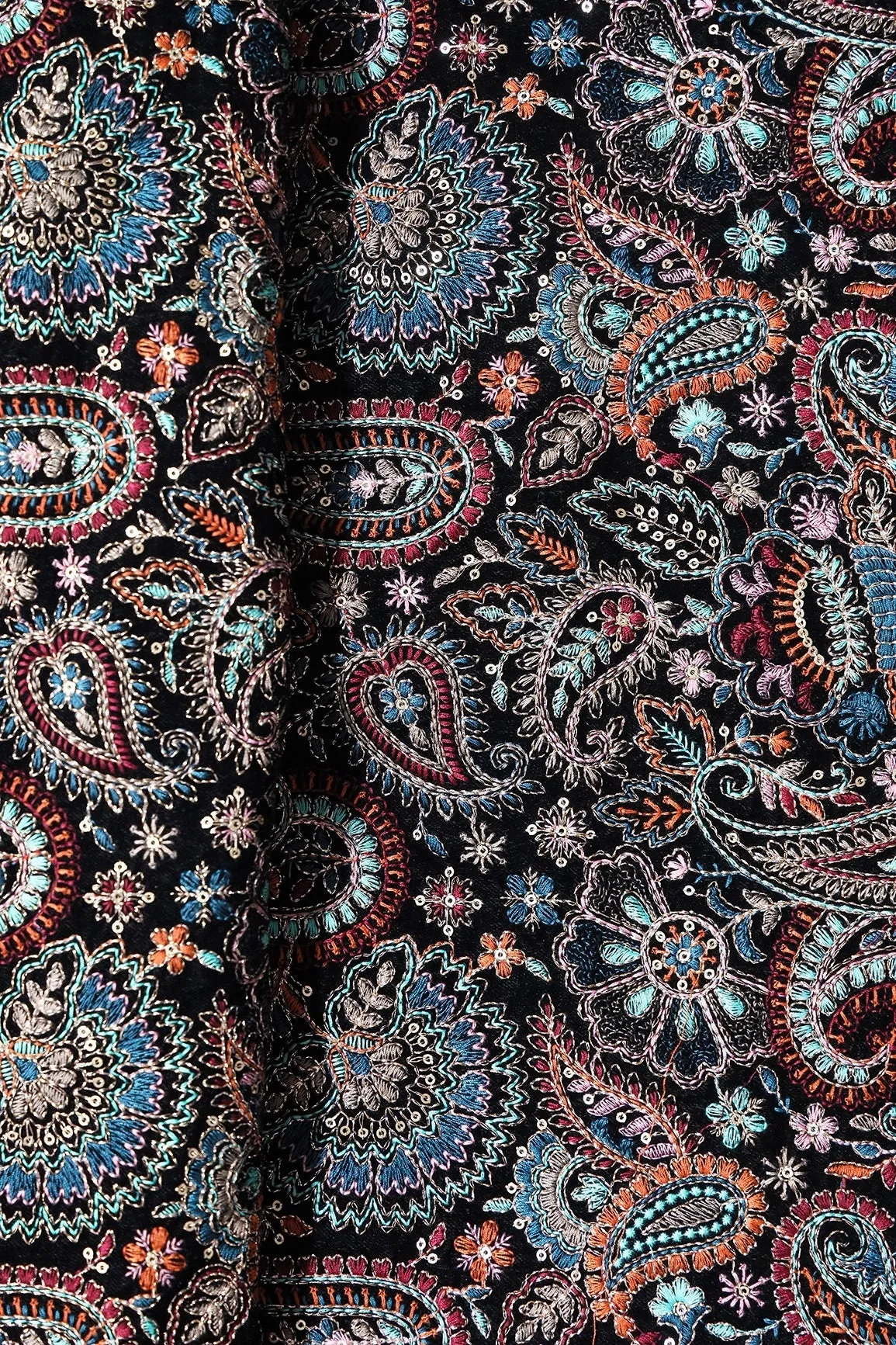 Black And Turkish Blue Unstitched Lehenga Set Fabric (3 Piece)