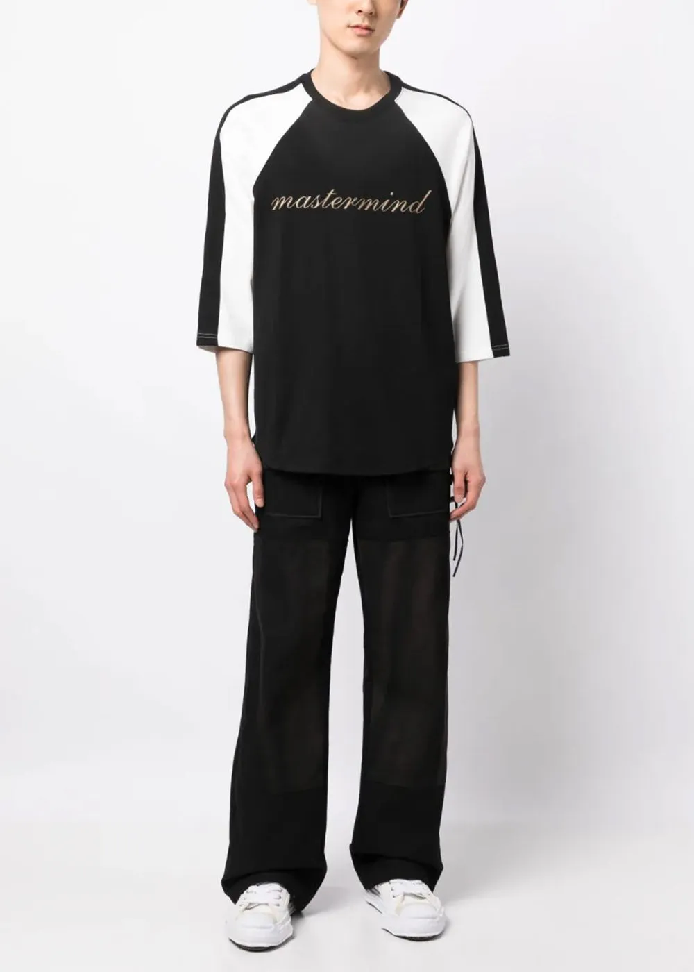 Black Embroidered-Logo Baseball Tee