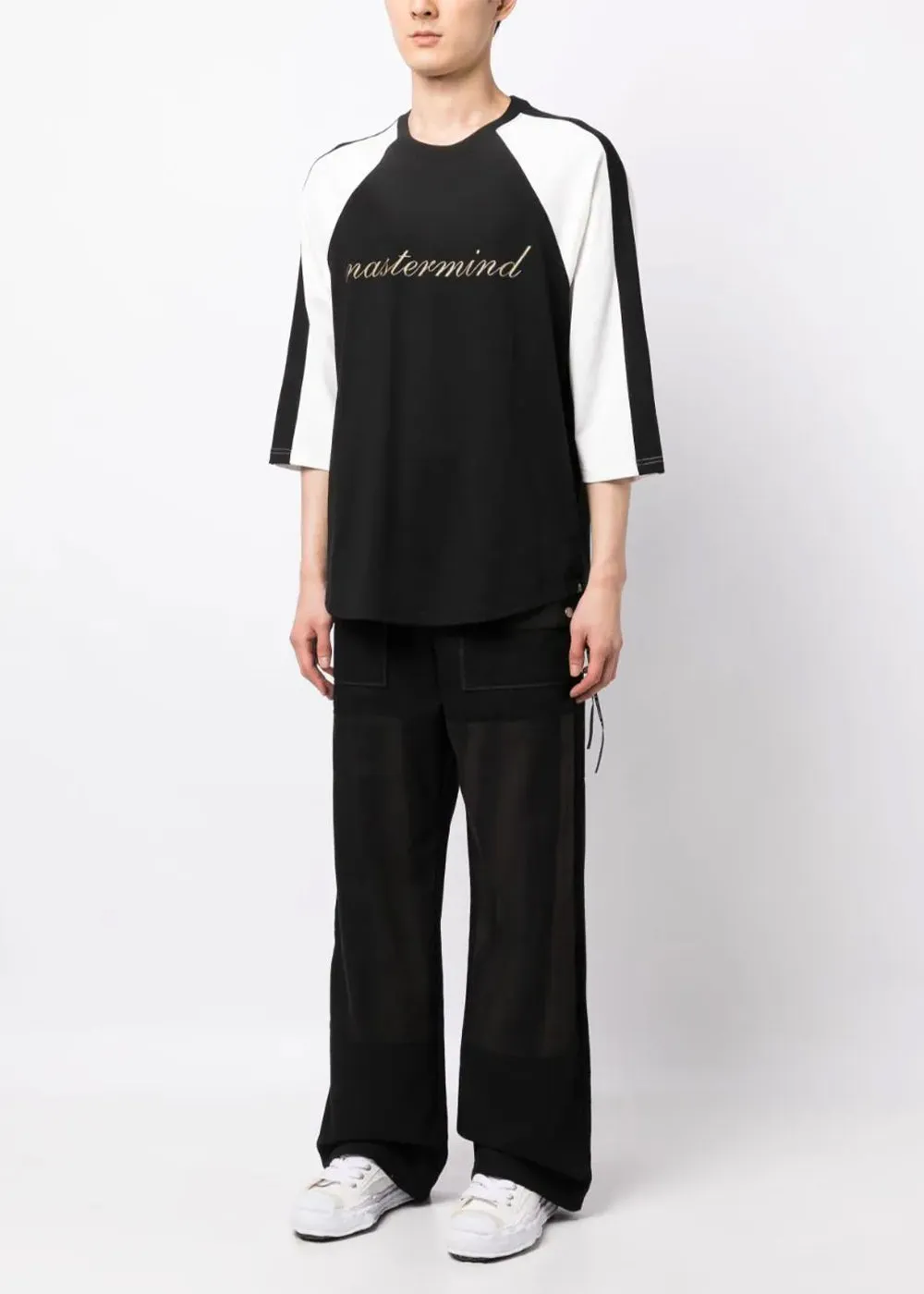 Black Embroidered-Logo Baseball Tee