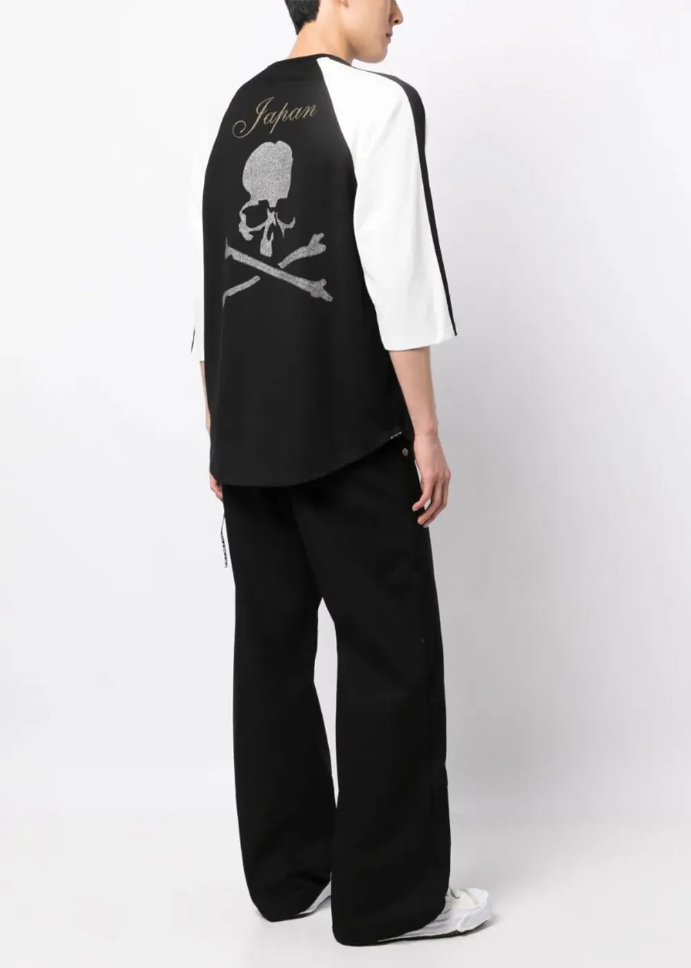Black Embroidered-Logo Baseball Tee