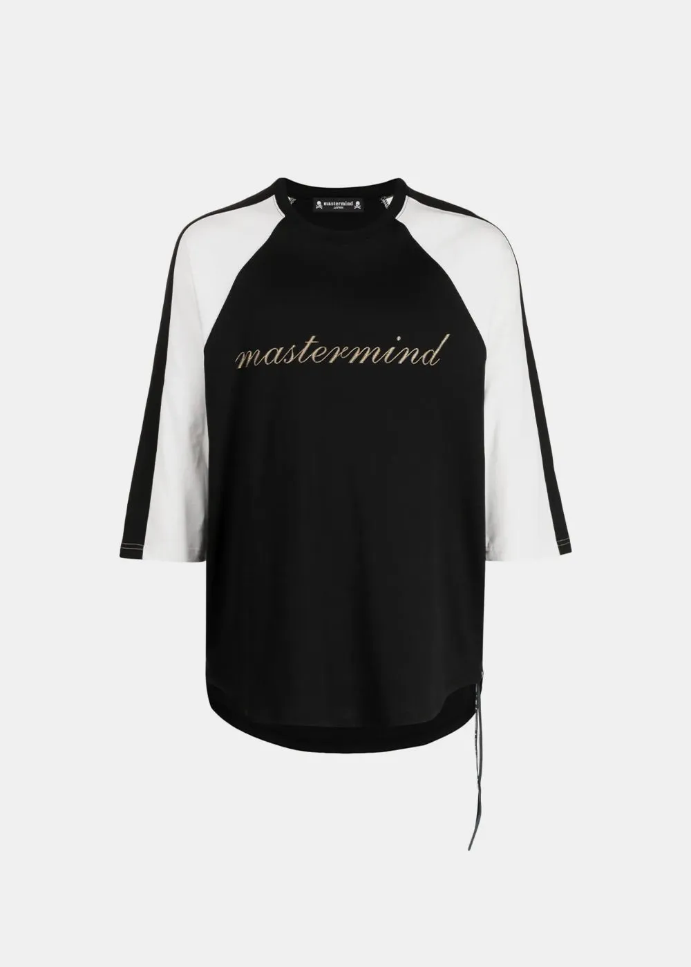 Black Embroidered-Logo Baseball Tee